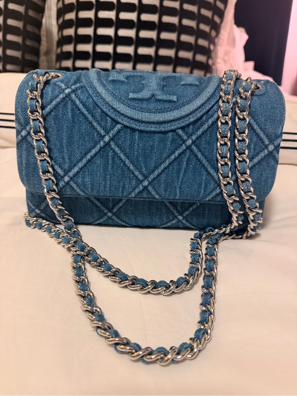 NWOT TORY BURCH SMALL FLEMING SOFT DENIM CONVERTIBLE SHOULDER BAG - Picture 7 of 12